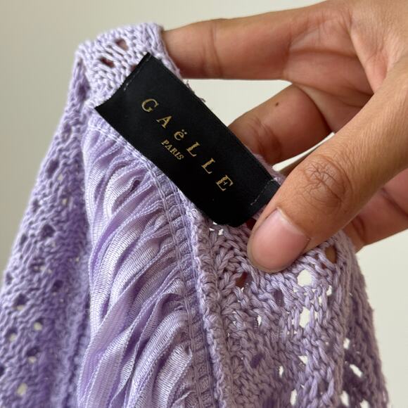 Vintage Italian lavender fringe knit cami (S/M) - Picture 8 of 11